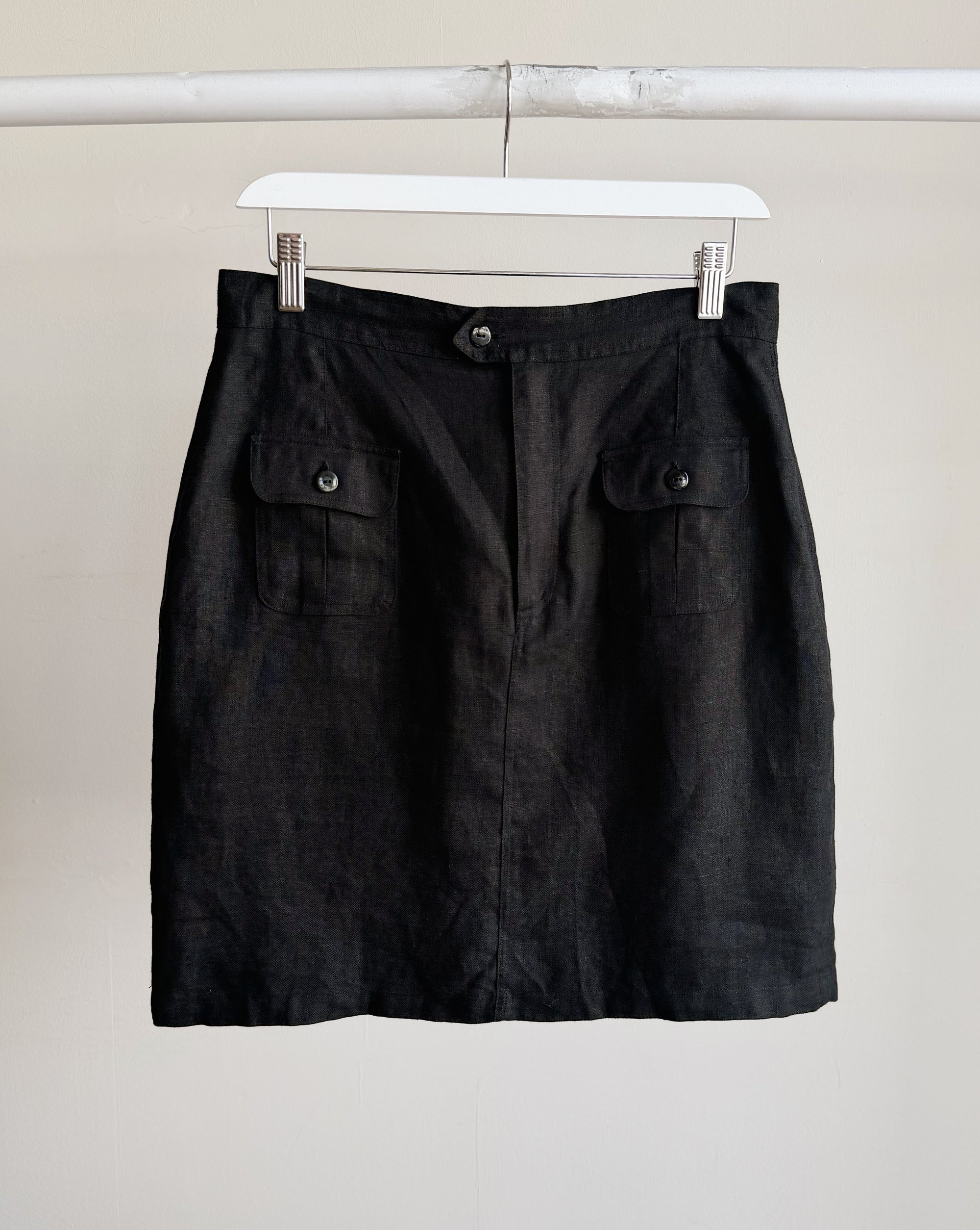 Black Linen Utility Mini Skirt
