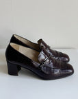 Mahogany Croc Embossed Leather Pumps | Size 38