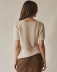 Cream Silk Knit Net Tee