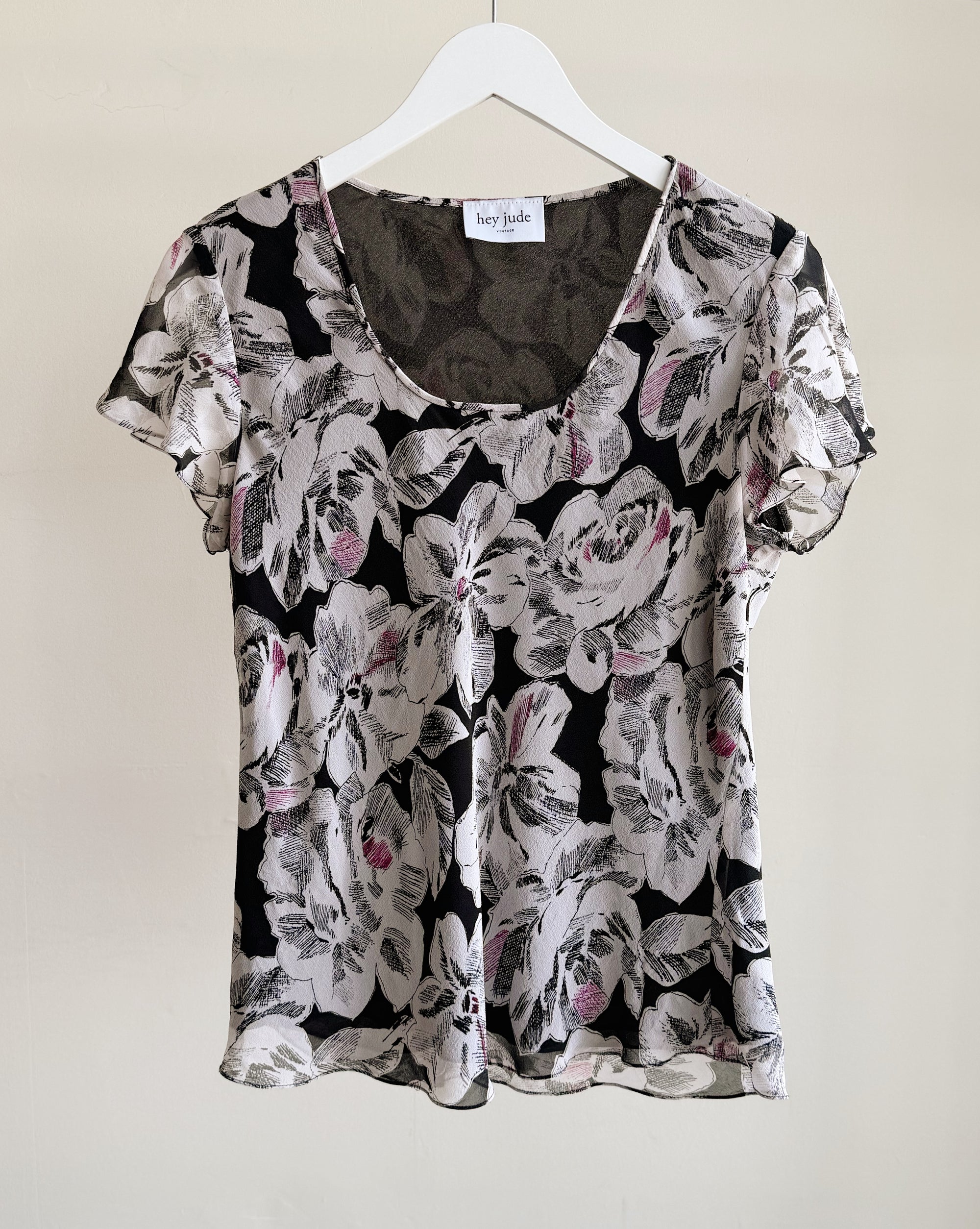 Monochrome Floral Silk Top