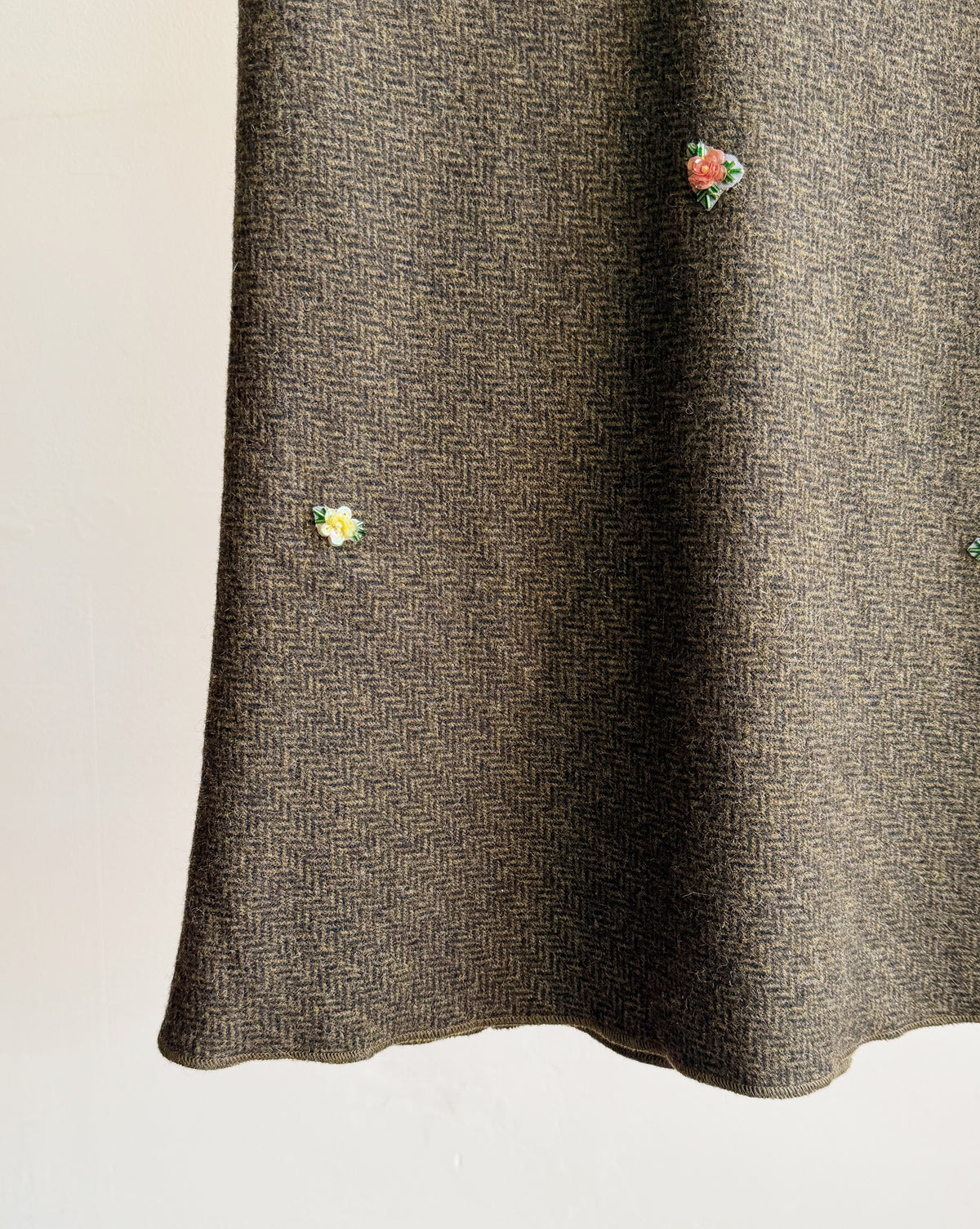 Beaded Rosette Herringbone Midi Skirt - Hey Jude