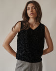 Black Silk Velvet Sleeveless Top