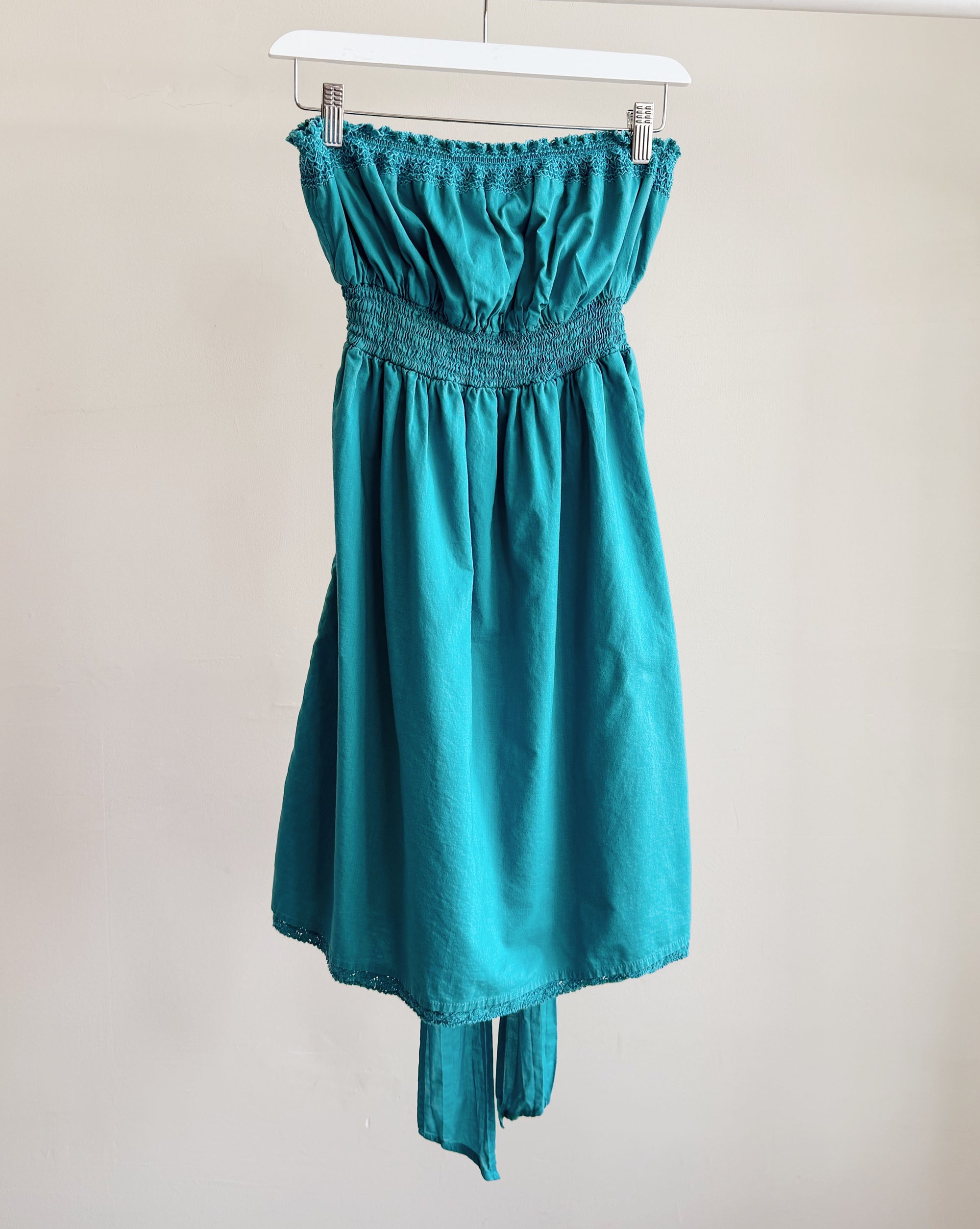Teal Y2K Smocked Cotton Dress