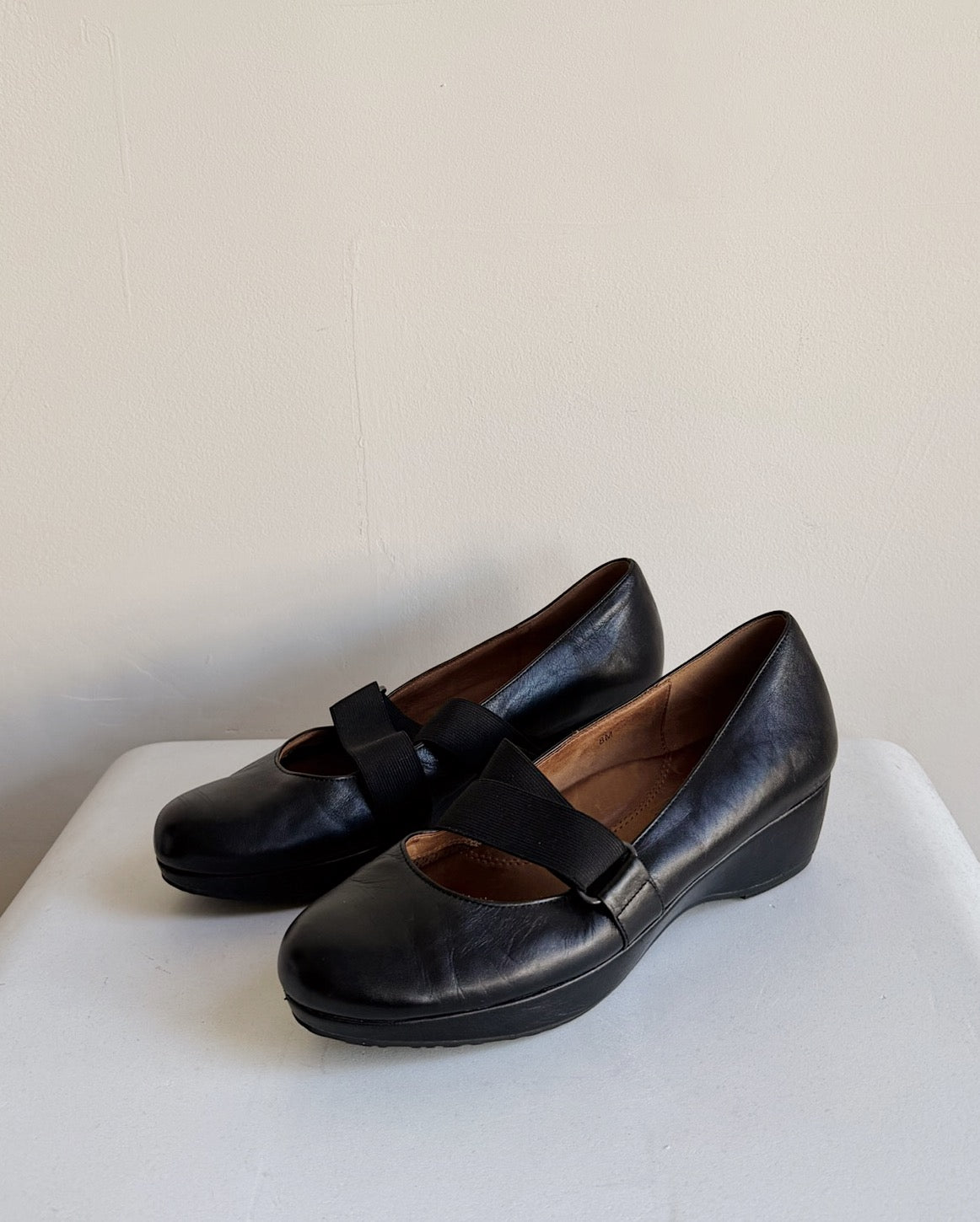 Black Leather Platform Mary Janes  | Size 8