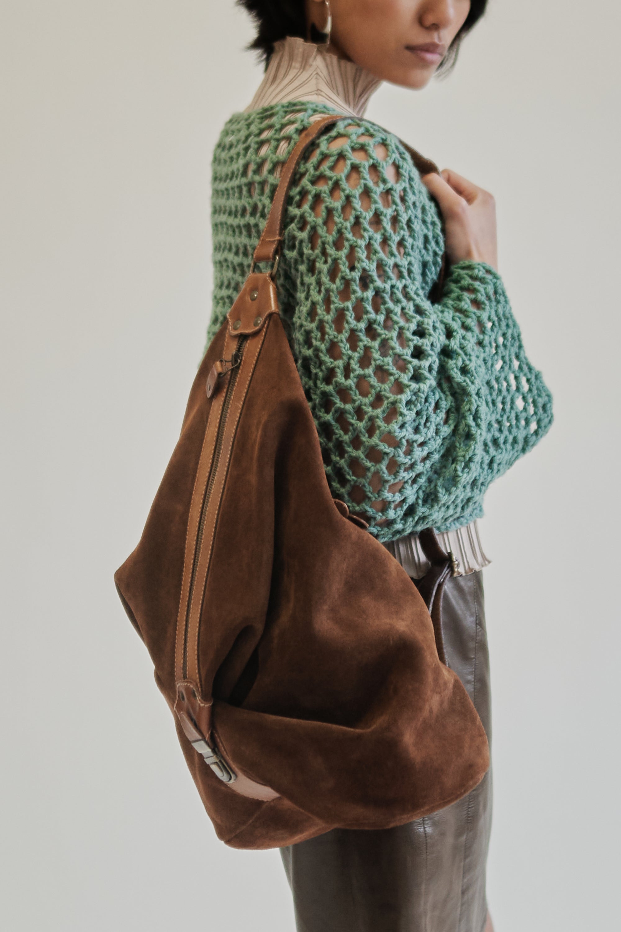 Cognac Suede Leather Sling Backpack - Hey Jude