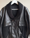 Black Knit Collared Leather Bomber