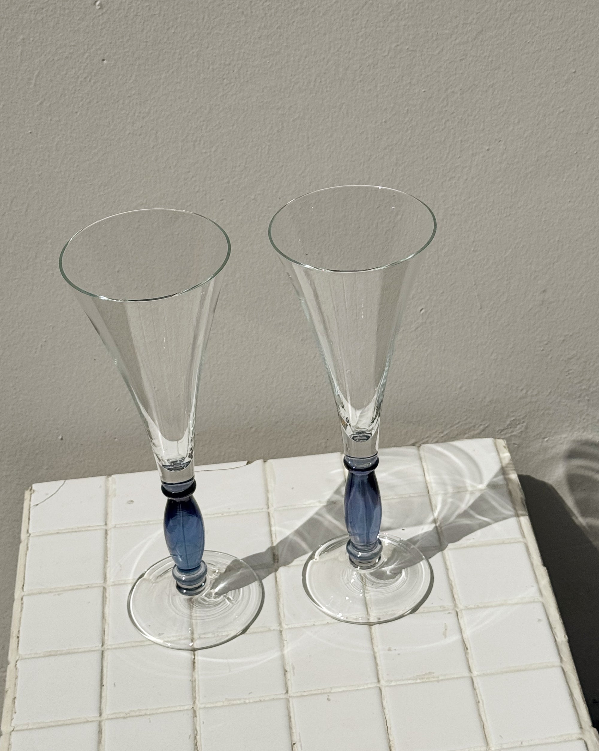 Clear Fluted Glasses with Indigo Stem - Hey Jude