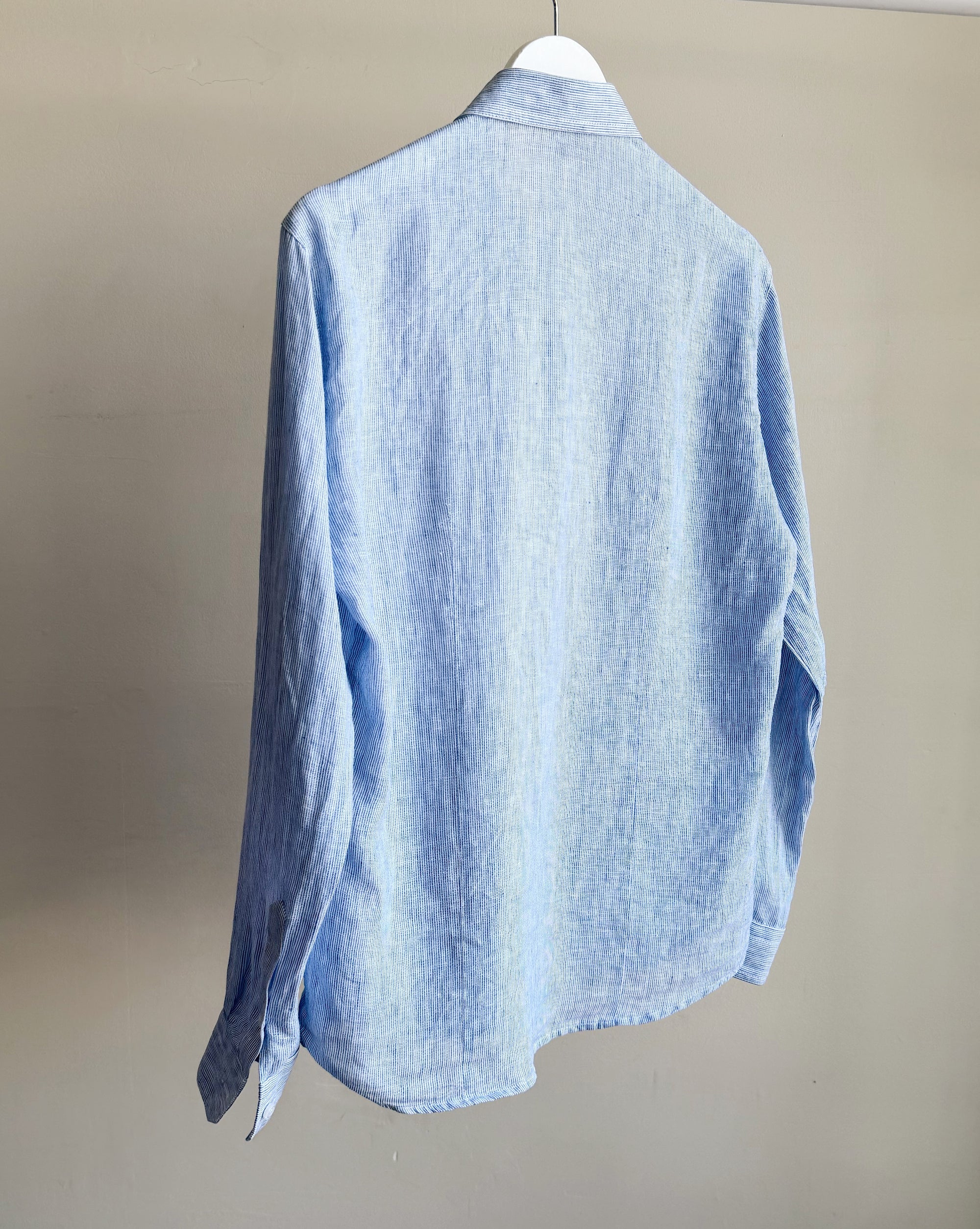 Sky Blue Striped Linen Button Up