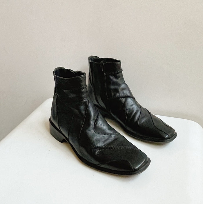 Soot Leather Panelled Ankle Boots | size 6.5