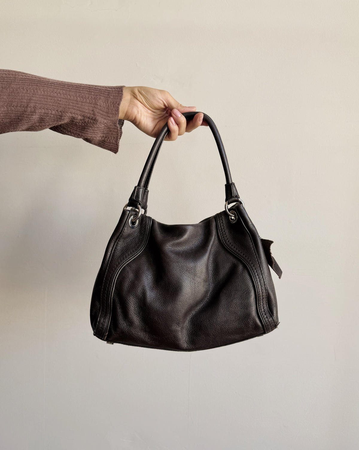 Espresso Soft Leather Shoulder Bag