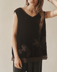 Chocolate Silk Velvet Applique Sleeveless Top