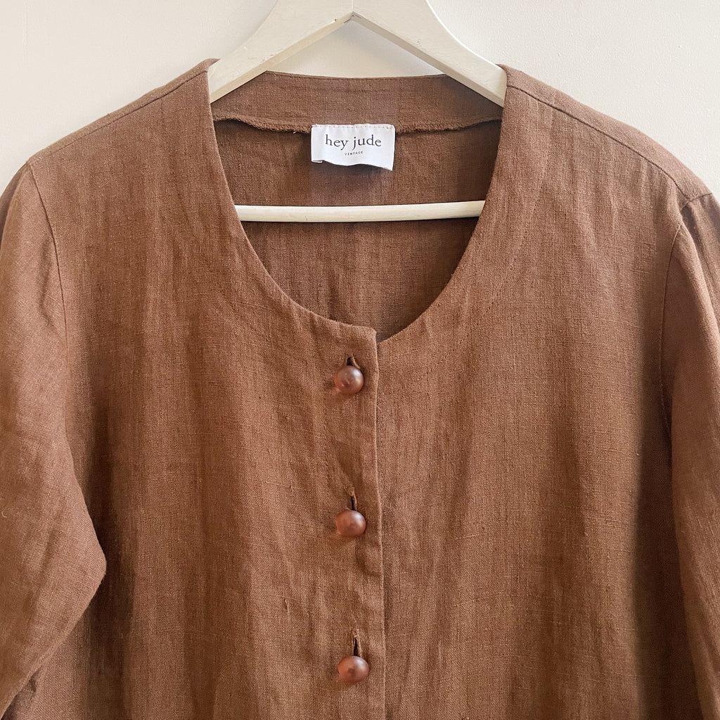 Chocolate Linen Buttoned Blouse