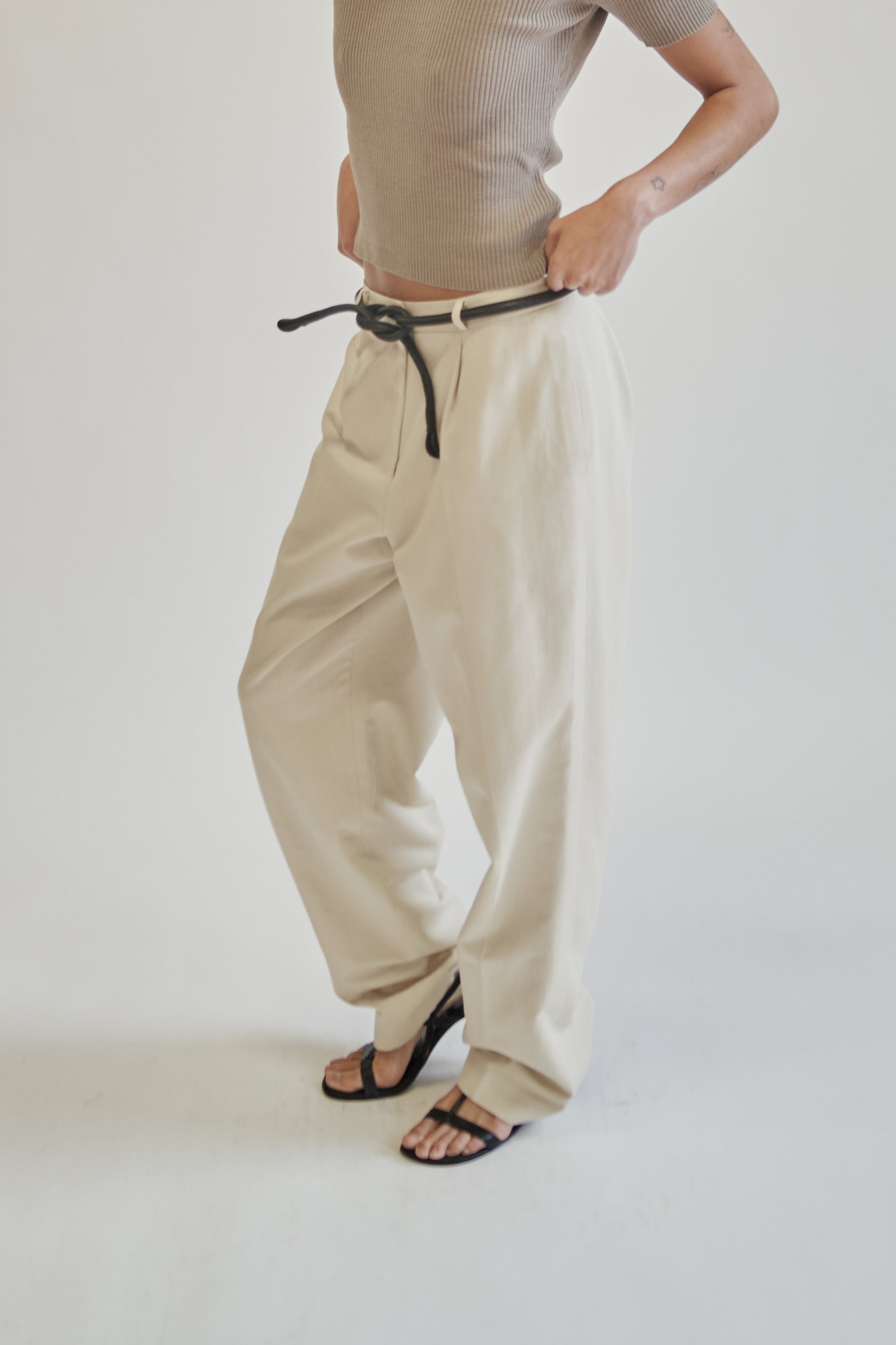 Cream Tailored Relaxed Trousers