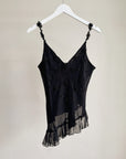 Black Beaded Asymmetrical Silk Tank