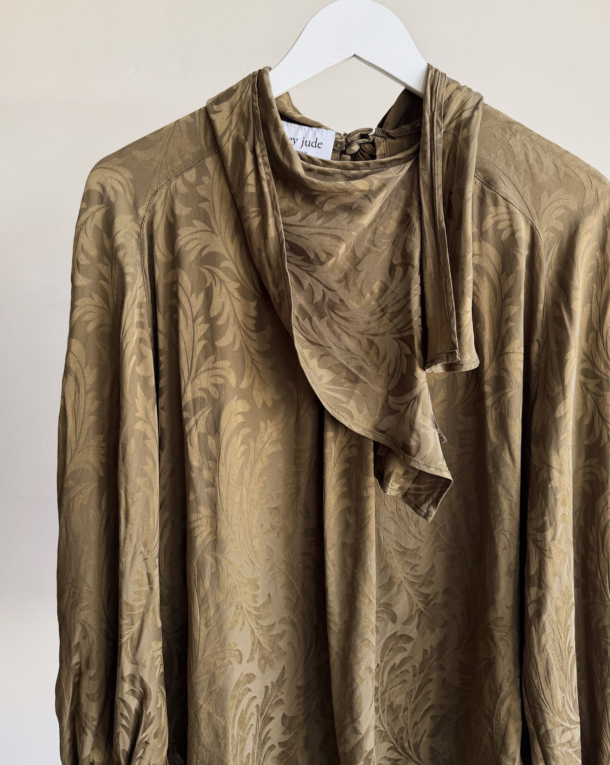 Olive Jacquard  Silk Blouse