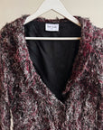 Maroon Silk Textured Fringe Blazer