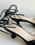 Black Leather Lace Up Kitten Heels | Size 38