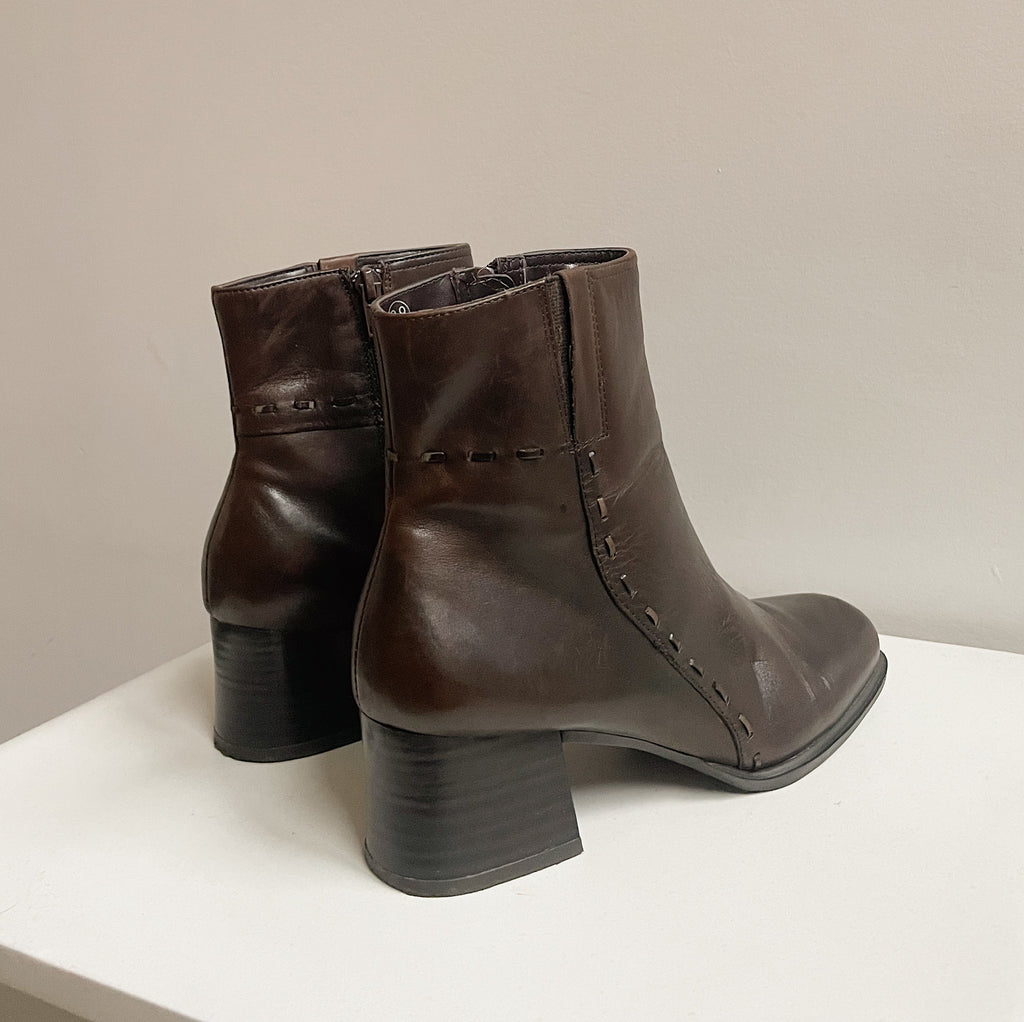 Cacao Leather Ankle Boots | Size 7.5