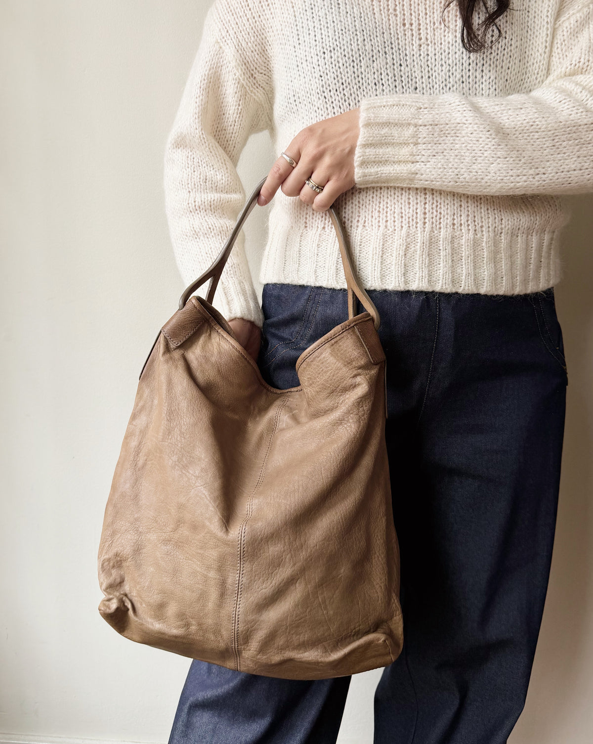 Theory Mushroom Distressed Leather Hobo Tote