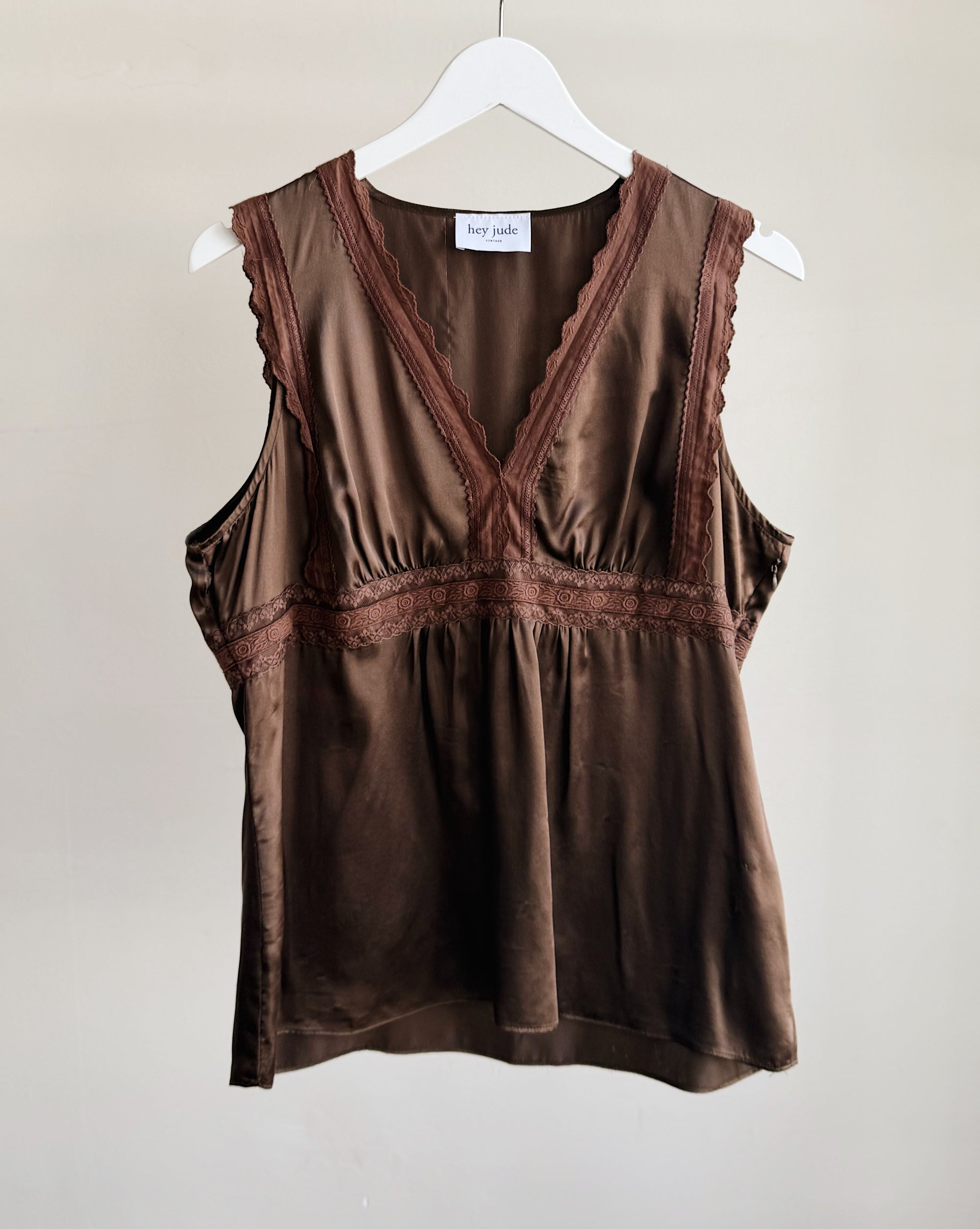 Espresso Lace Trim Silk Tank