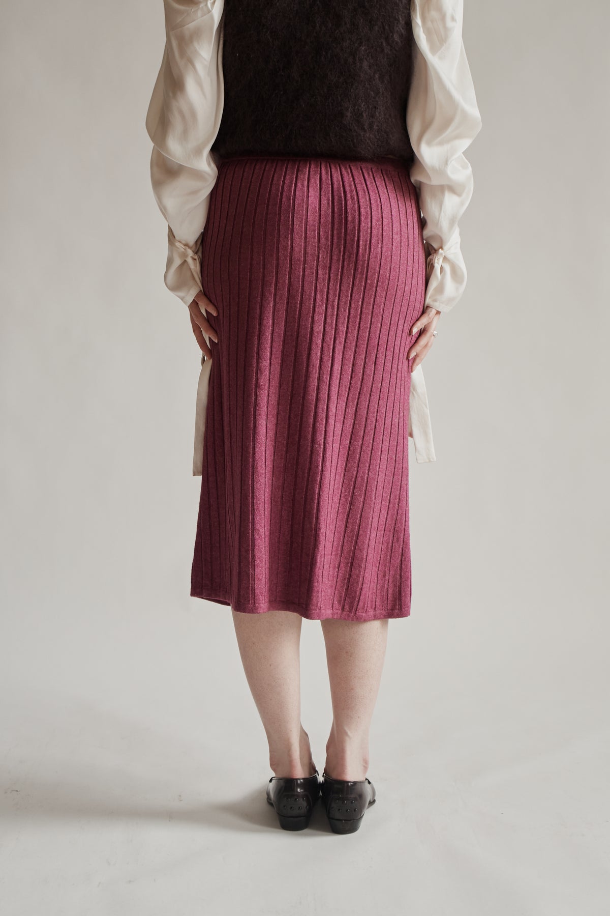 Raspberry Cashmere + Silk Knit Midi Skirt