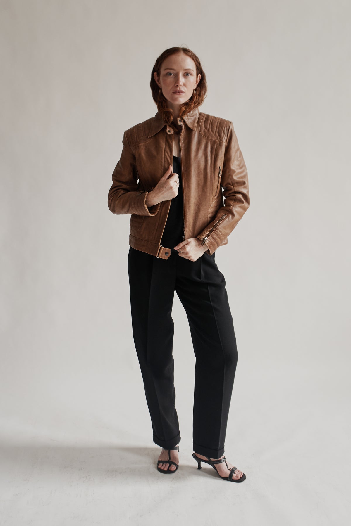 Caramel Structured Leather Moto Jacket