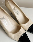 Cream + Black Cap Toe Pumps | Size 7.5