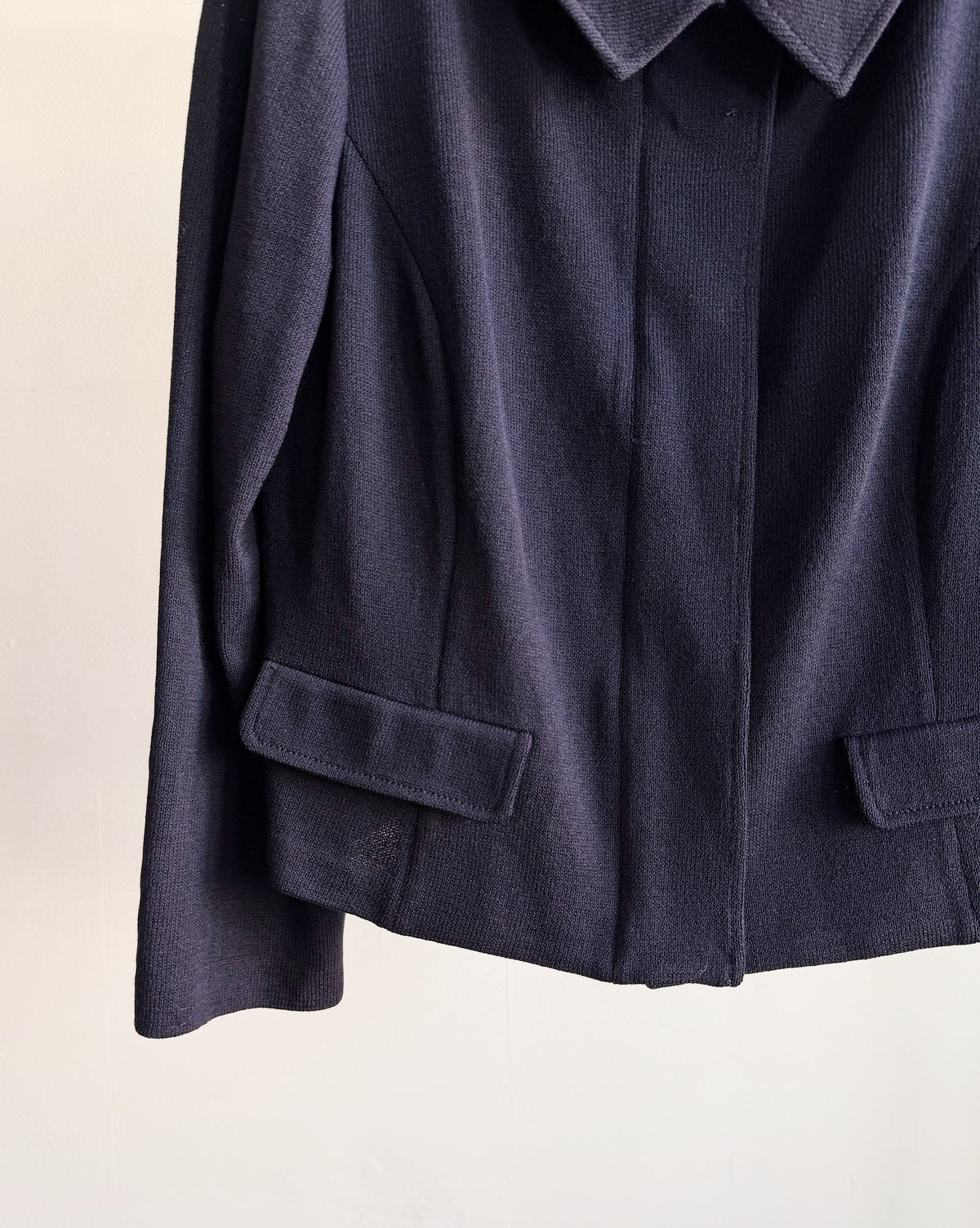 St John Navy Wool Zip-Up Cardigan