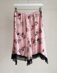 Carnation Silk Crepe Kerchief Hem Skirt