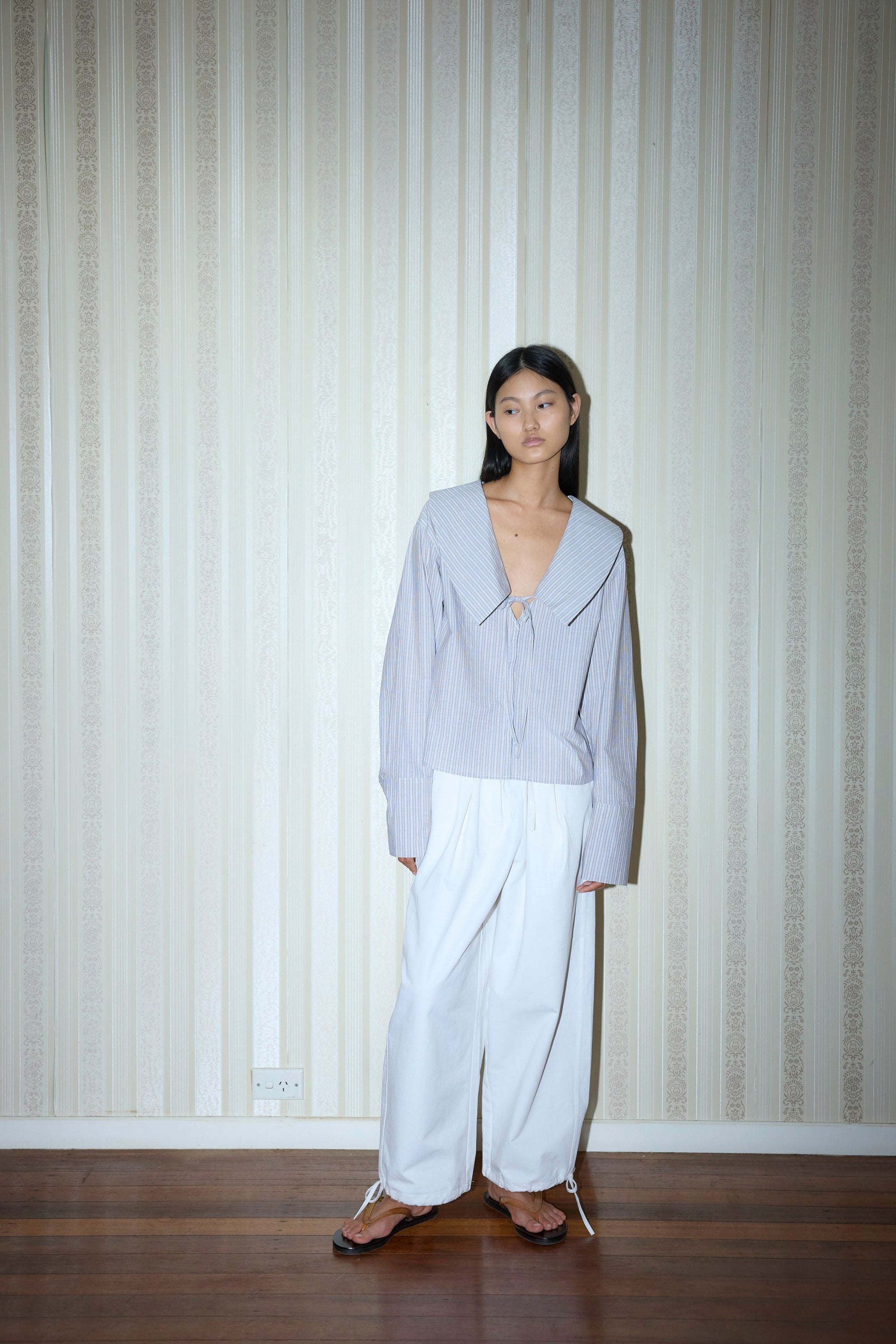 Deiji Studios | Collared Tie Shirt in Seas Stripe