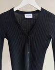 Raven Ribbed Wool V-Neck Cardigan