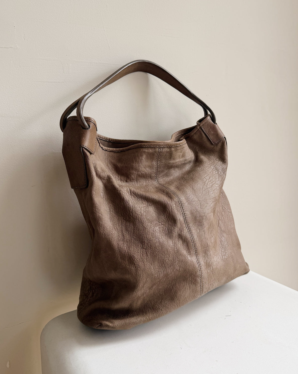Theory Mushroom Distressed Leather Hobo Tote