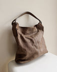 Theory Mushroom Distressed Leather Hobo Tote