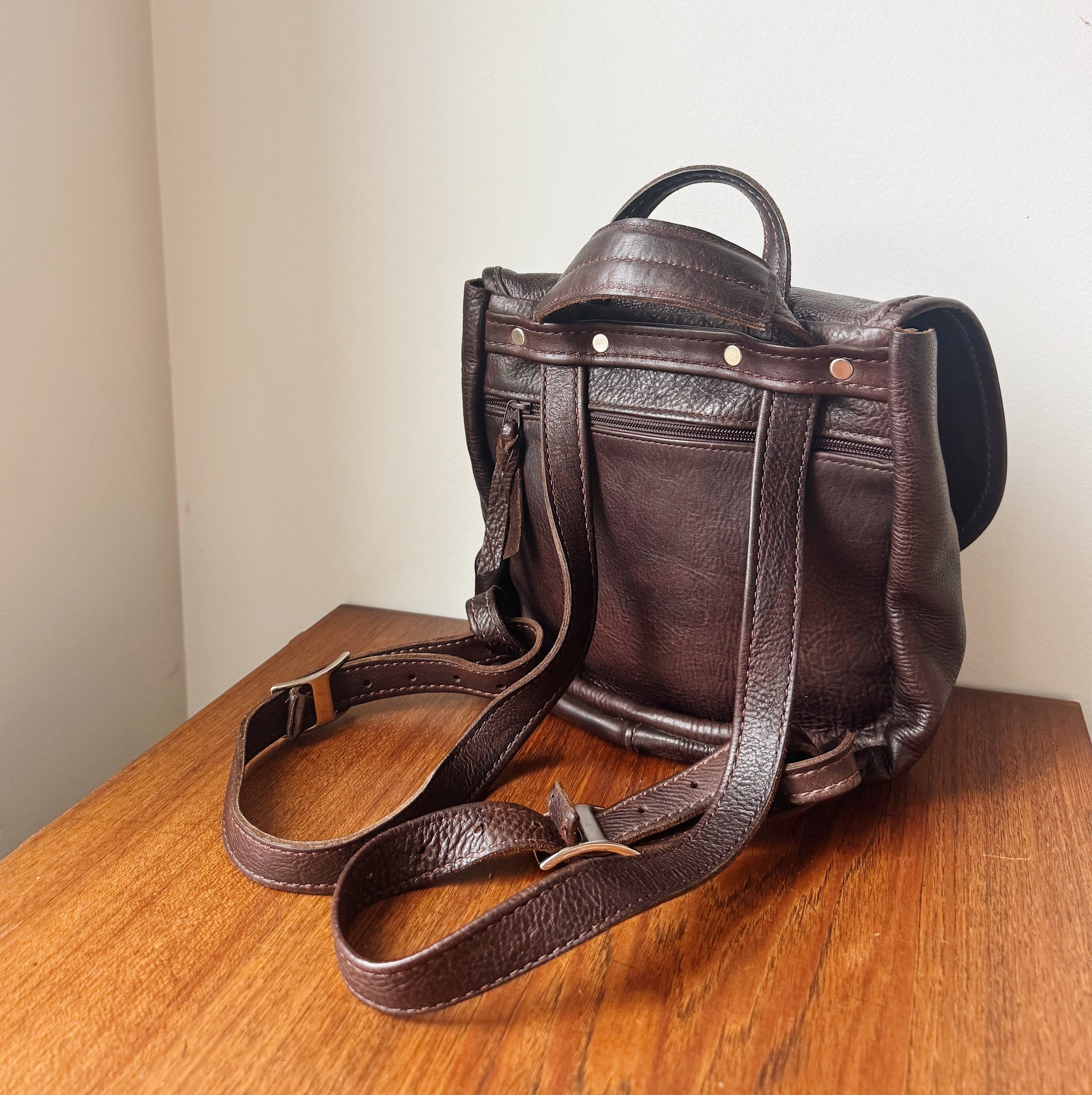 Chocolate Leather Convertible Back Pack - Hey Jude