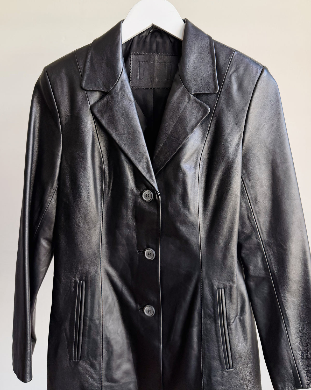 Black Leather 3-Button Blazer Jacket - Hey Jude