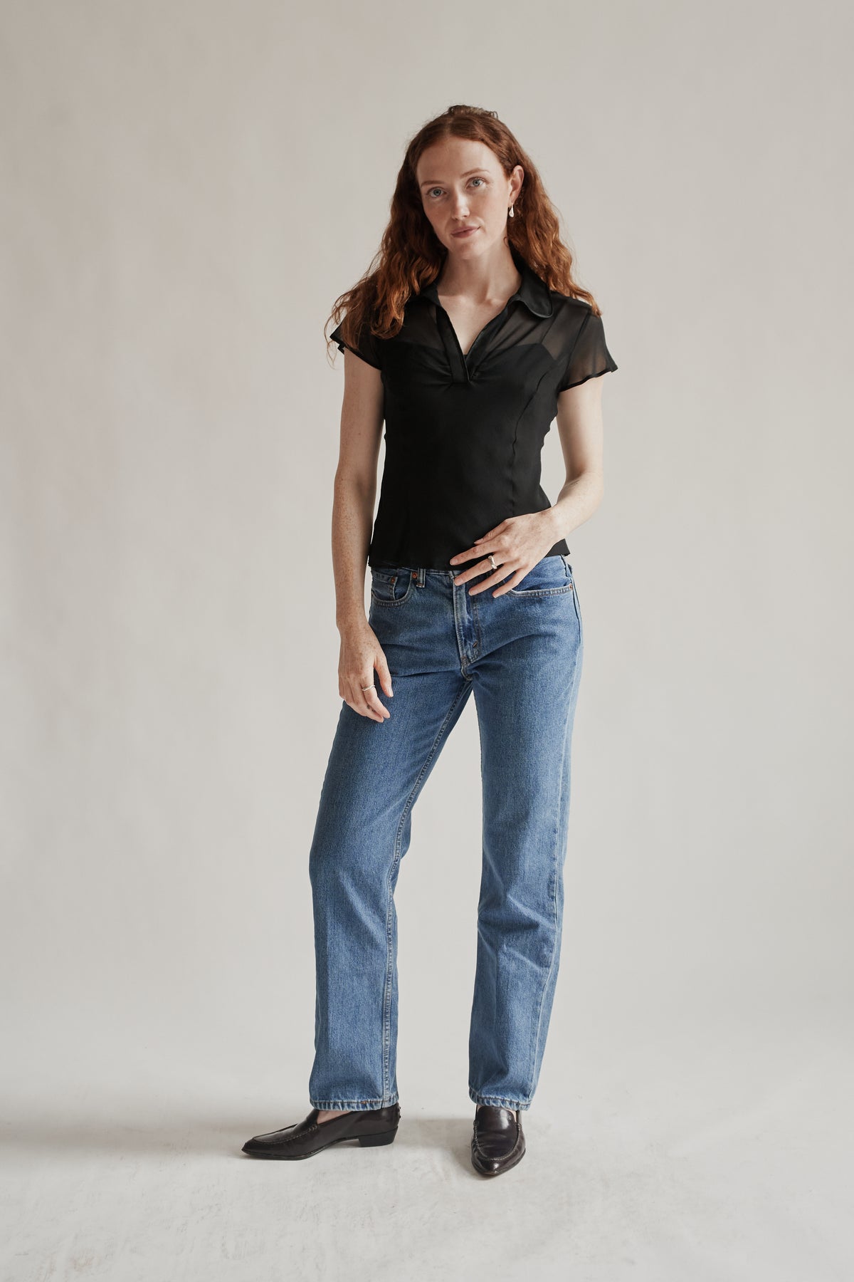 Black Sheer Double Layer Silk Blouse