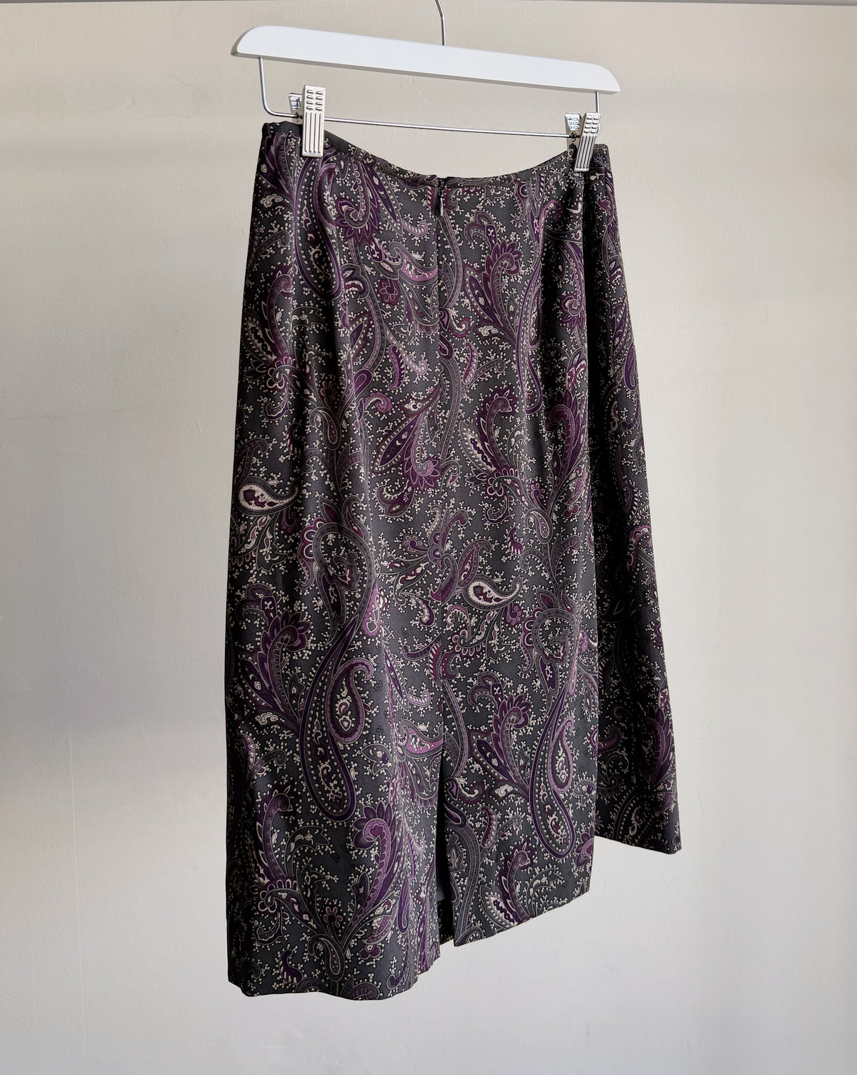 Amethyst Silk Paisley Print Midi Skirt