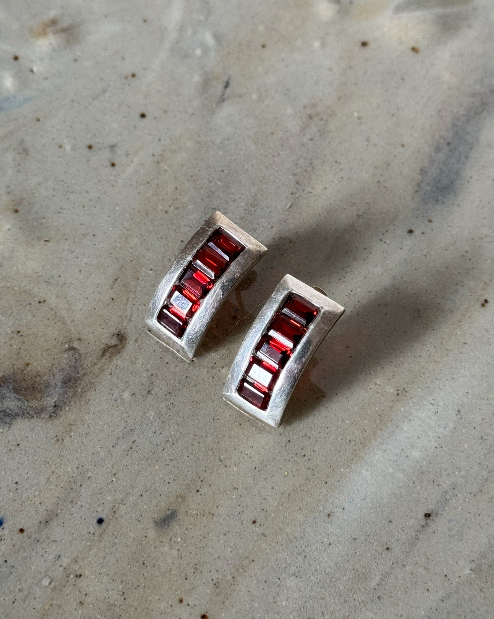Vintage Silver Ruby Rectangle Earrings - Hey Jude