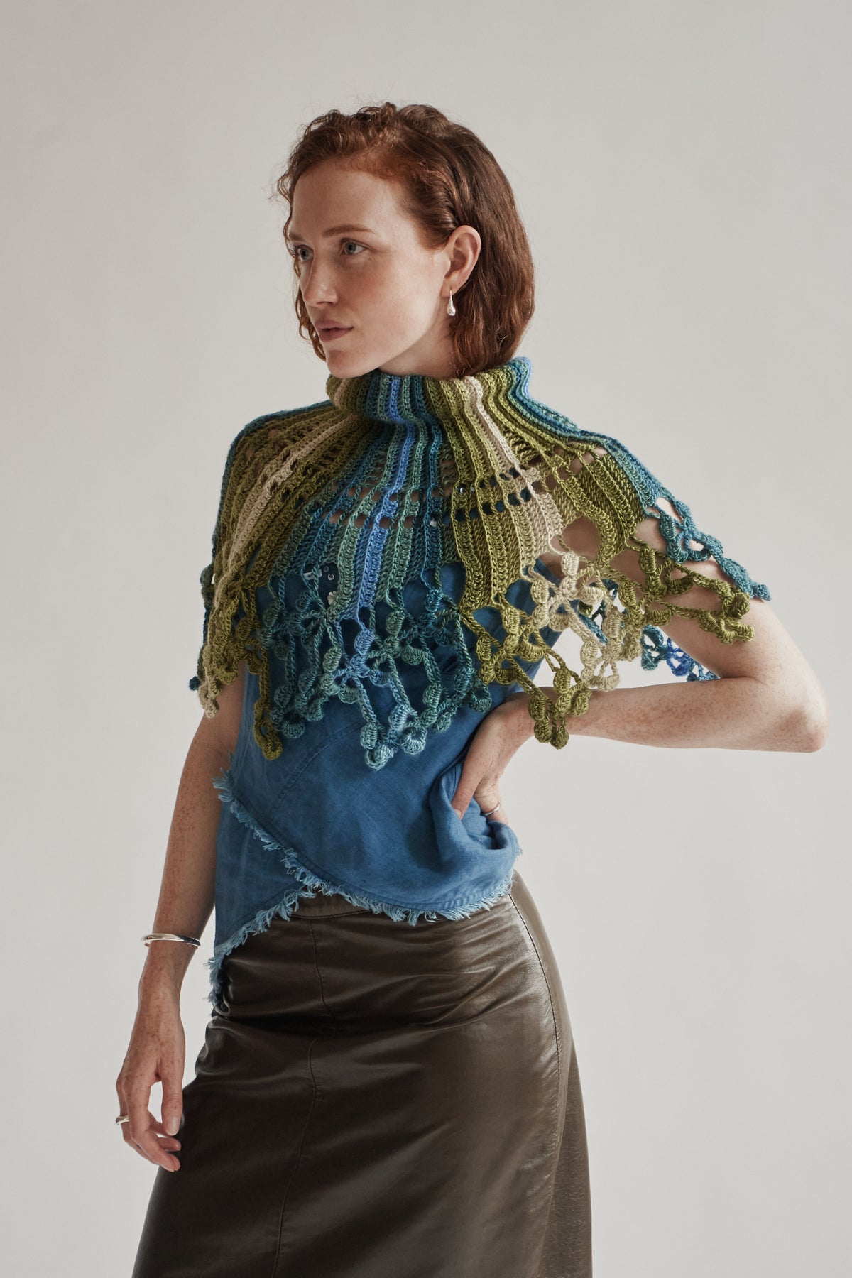Blue Green Tonal Knit Caplet