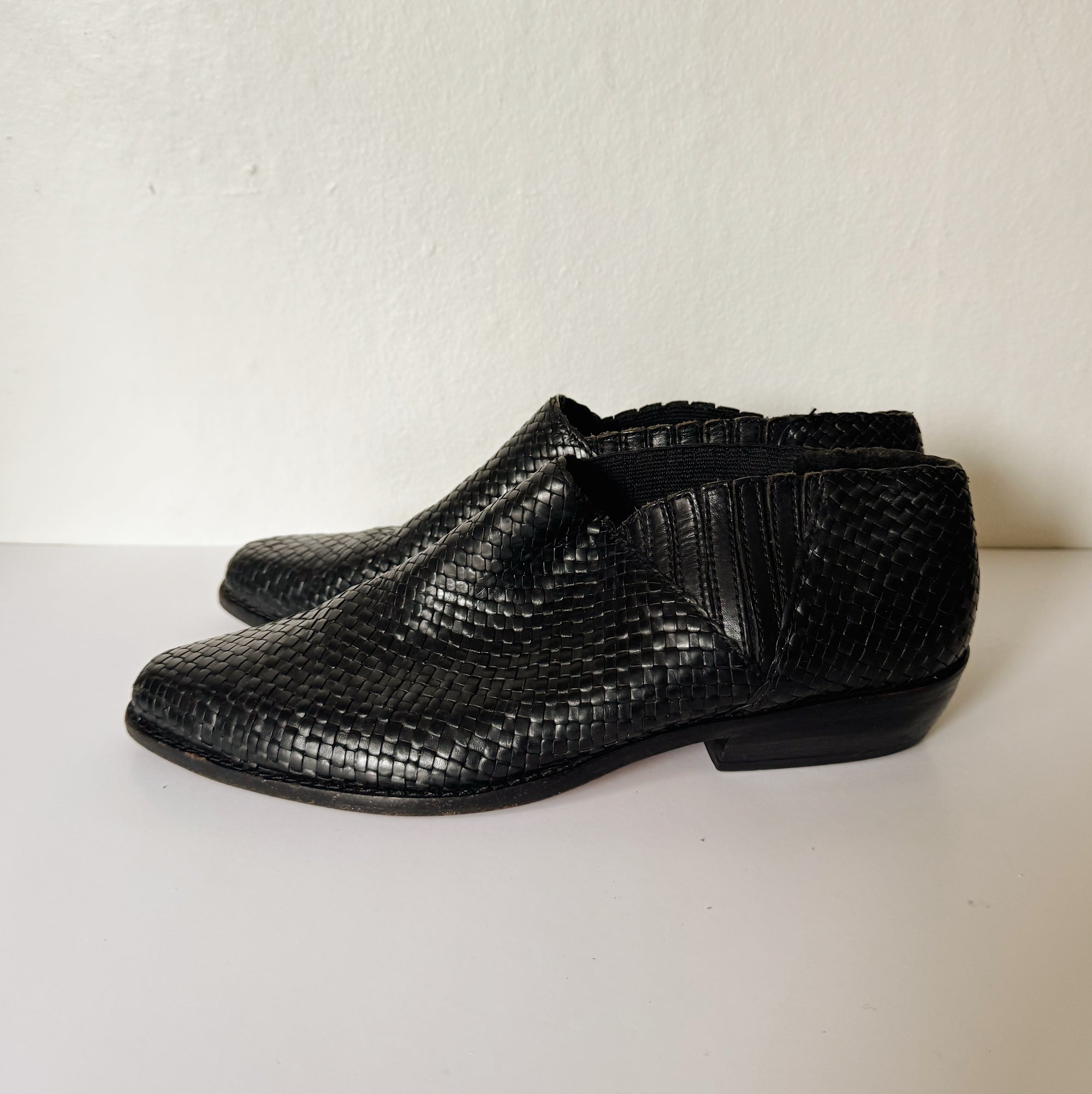 Black Woven Leather Ankle Boots - Hey Jude