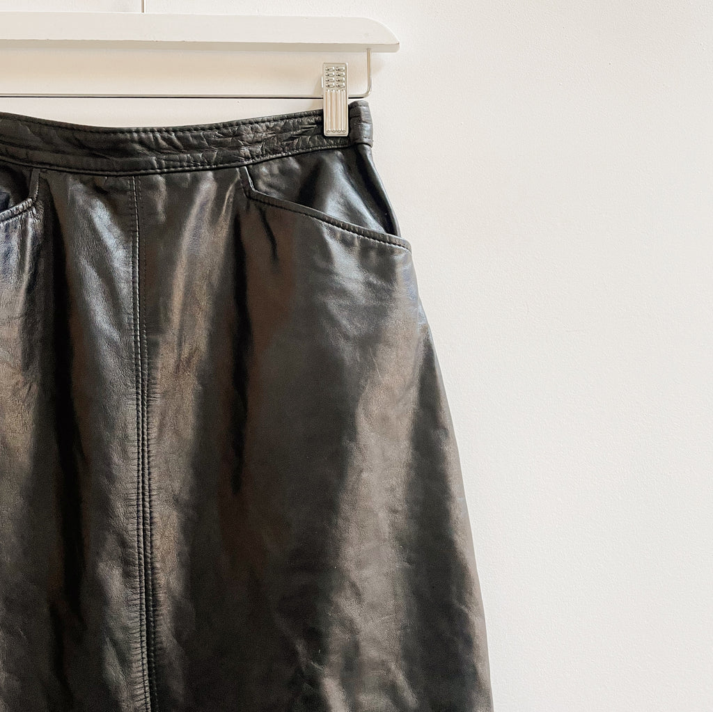 Onyx Leather Midi Skirt
