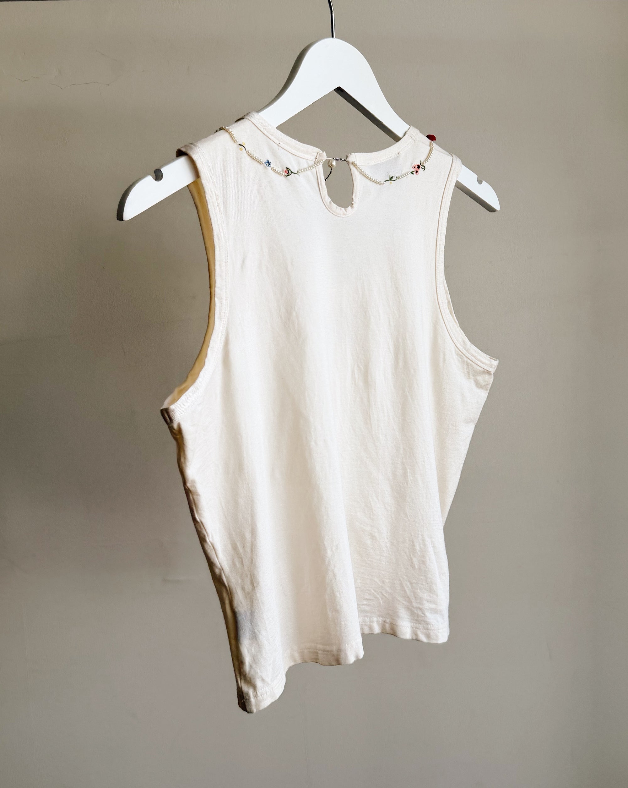 Cream Embroidered Floral Silk Top