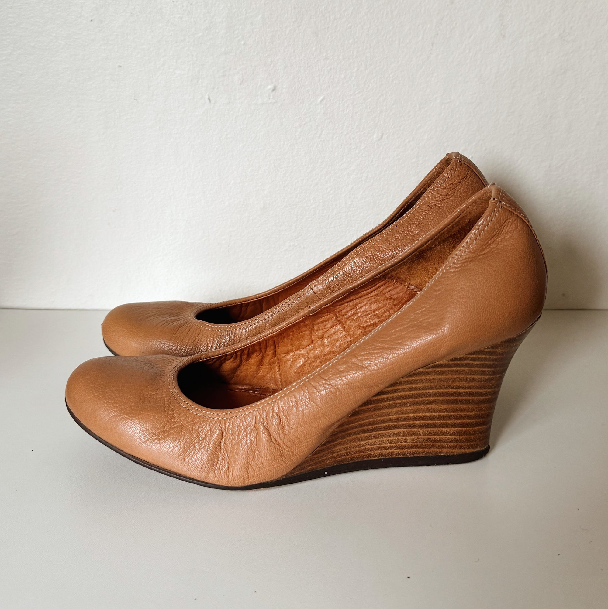 Lanvin Caramel Leather Ballerina Wedges | Size 38.5 - Hey Jude