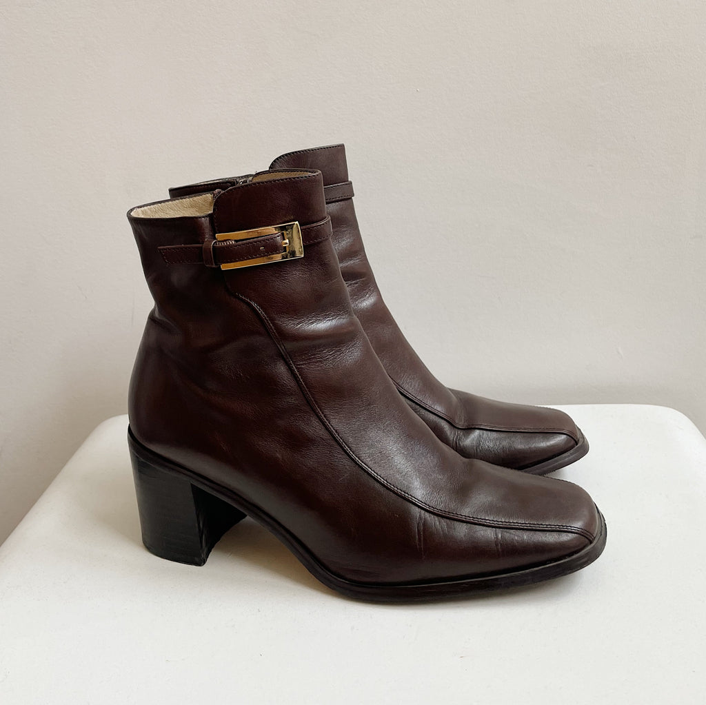 Russet Belted Leather Ankle Boots | Size 8
