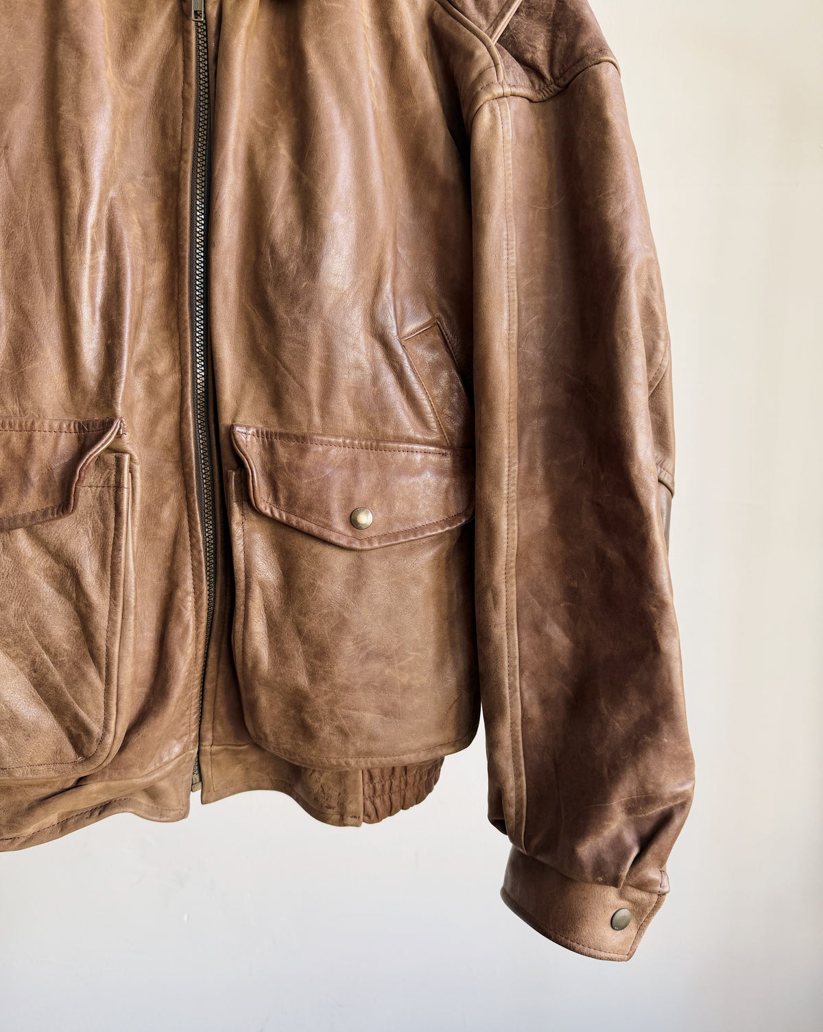 Chocolate Leather Bomber Jacket