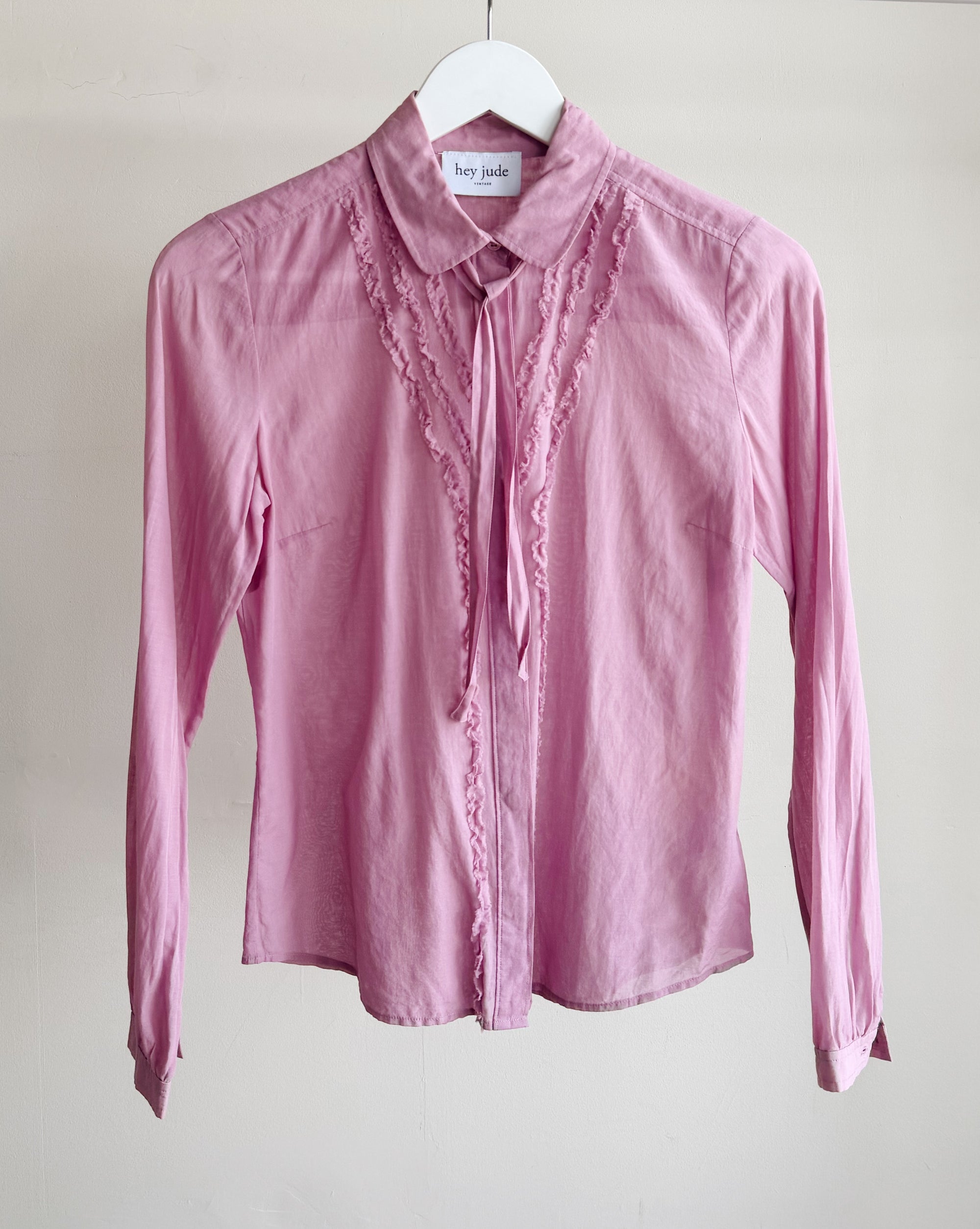 Magenta Silk Sheer Ruffle Blouse