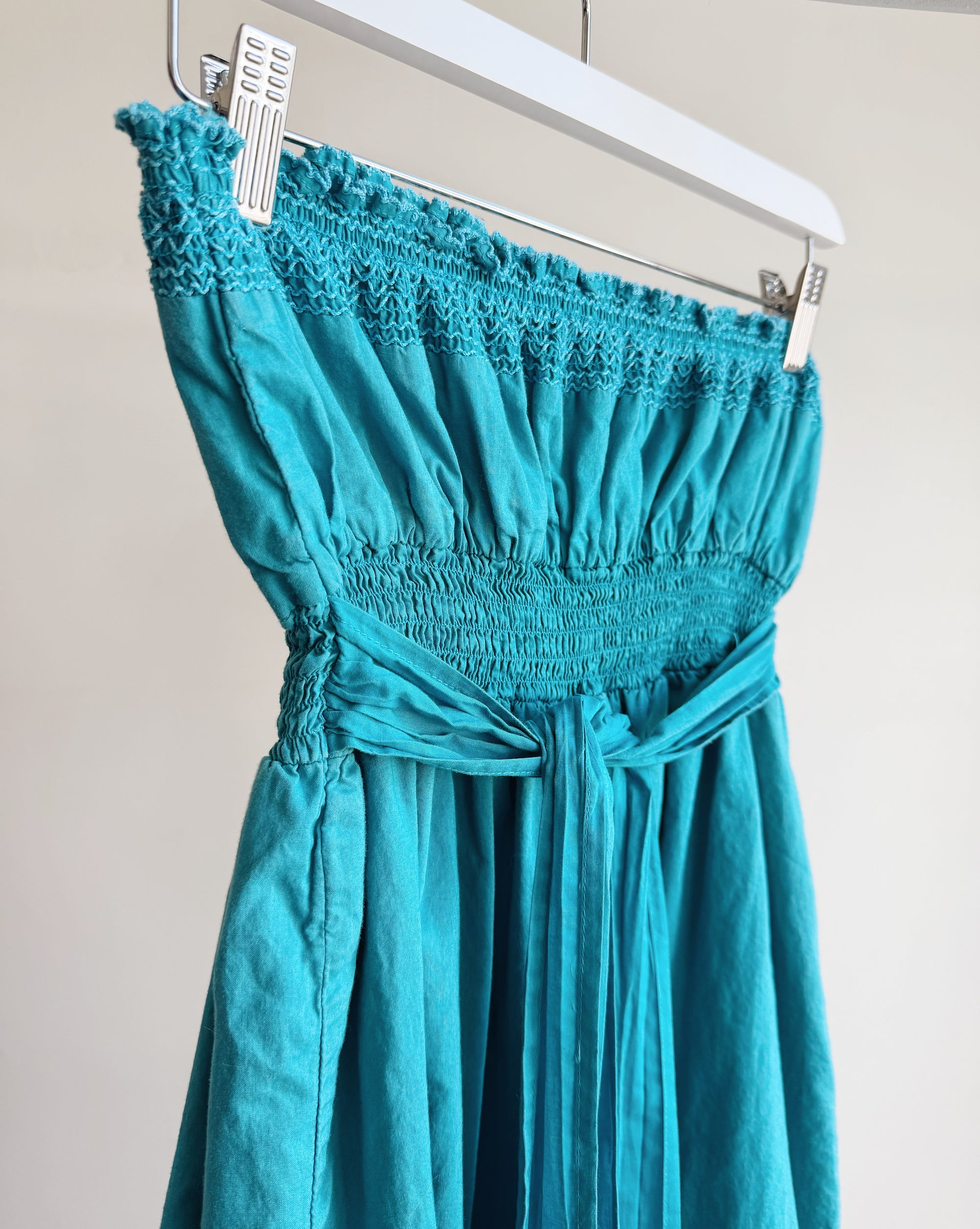 Teal Y2K Smocked Cotton Dress
