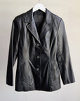 Black Leather 3-Button Blazer Jacket - Hey Jude