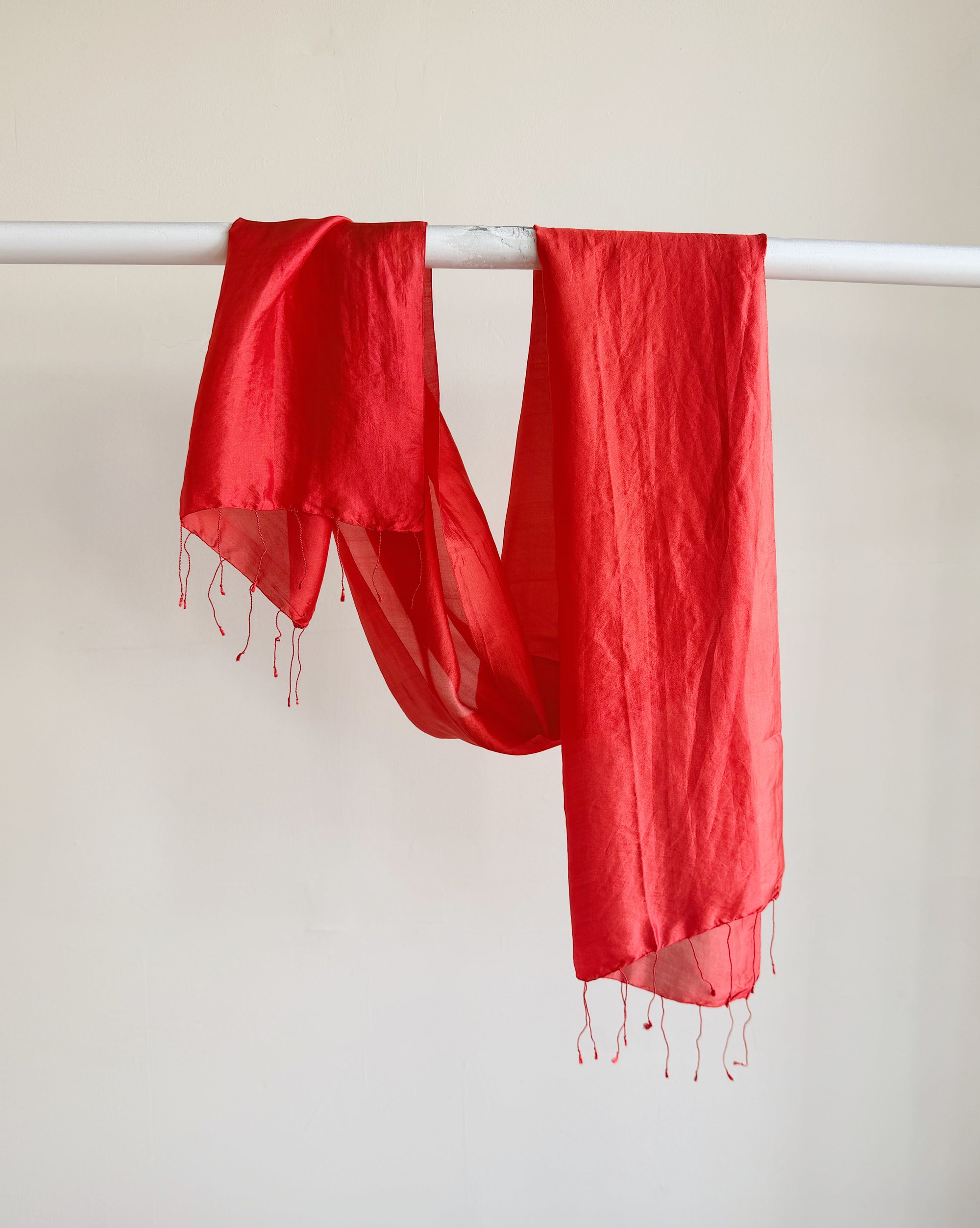 Tomato Silk Tassel Scarf
