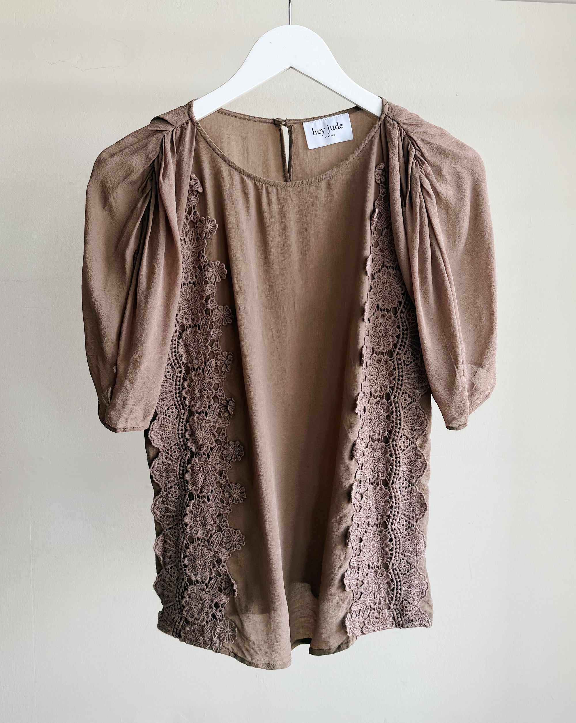 Mocha Silk Lace Detail Top
